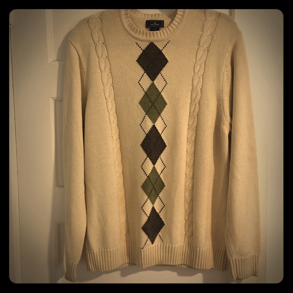 Dockers Mens L Cotton Vtg Sweater Argyle/Cable